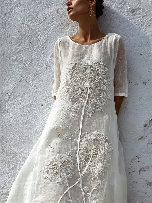 Women's Classy Dandelion Art Print Flowy Maxi Dress