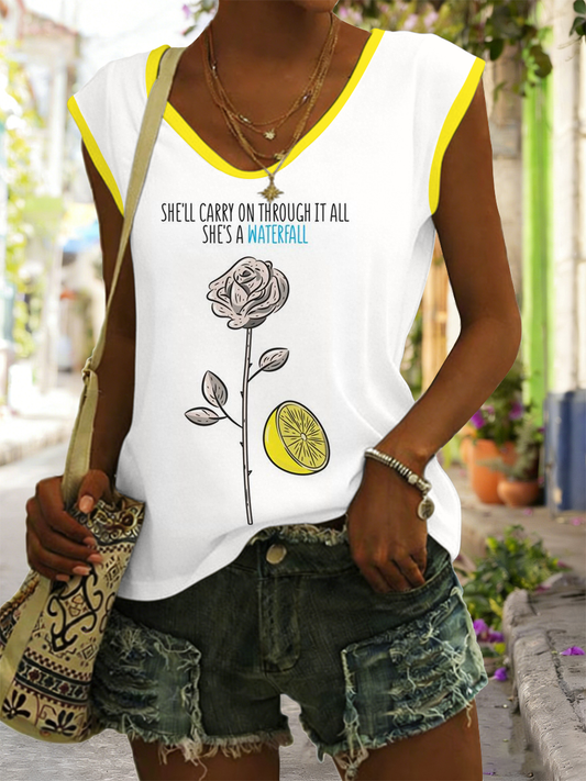 Women's Lemon Roses Music Lover Printed Vests