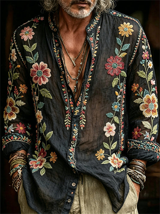 Men's Vintage Boho Colorful Floral Art Print shirt