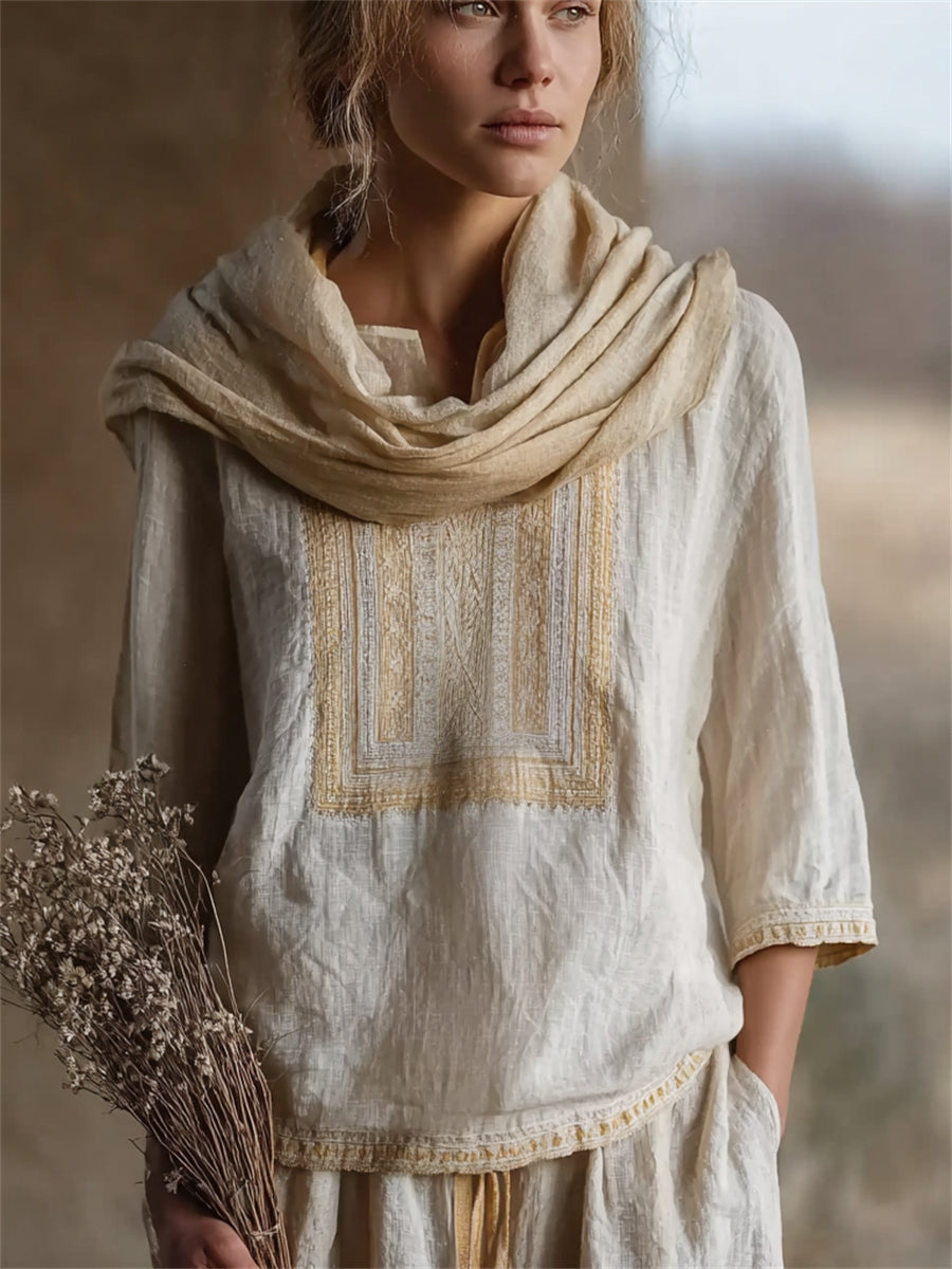 Women's Vintage Notch Neck Comfy Linen Tunic