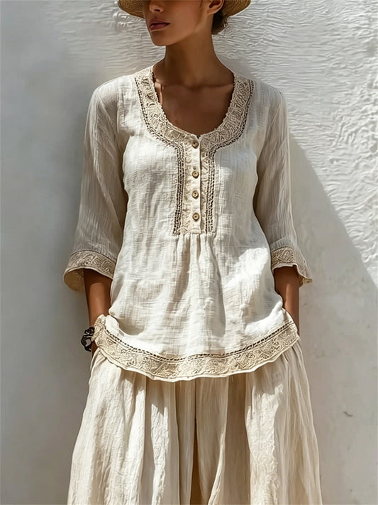 Women's Vintage Button Up A Line Linen Shirt