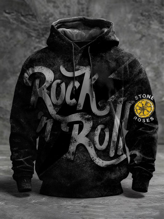 Men's Sleek Grunge "Rock 'n' Roll" Print Hoodie
