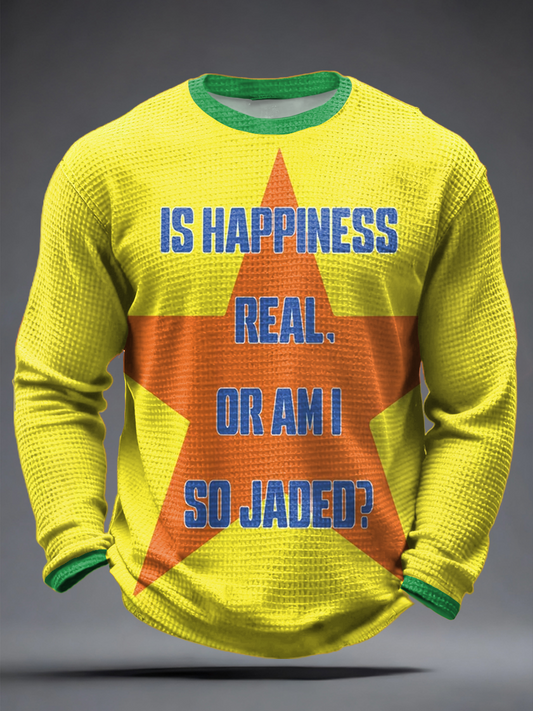 Men's Lyrics Print Waffle Long Sleeve T-Shirt