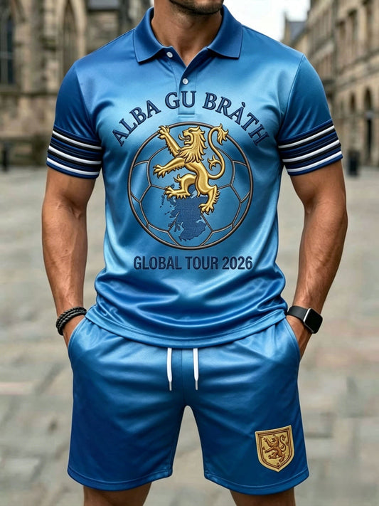 Men's Retro UK Scotland Football Lover 2026 Print Casual Polo & Shorts Set