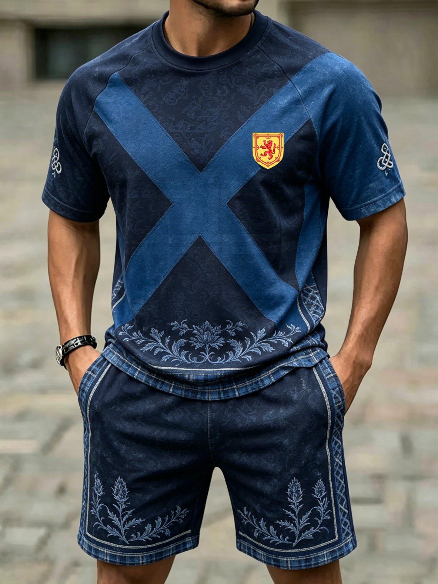 Men's Scottish Football Match Cheer Art Print Short-Sleeve Suit