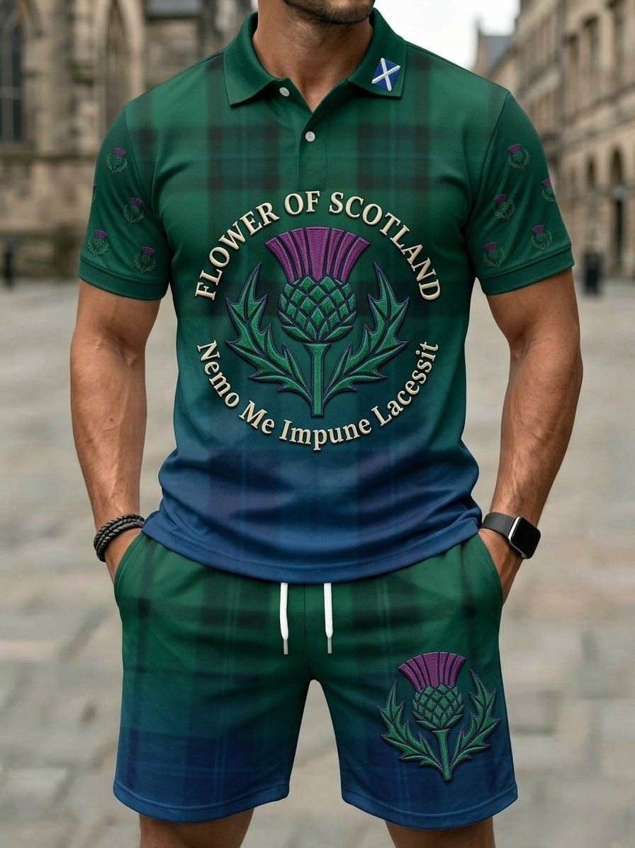 Men's Retro UK Scotland Football Lover 2026 Print Casual Polo & Shorts Set