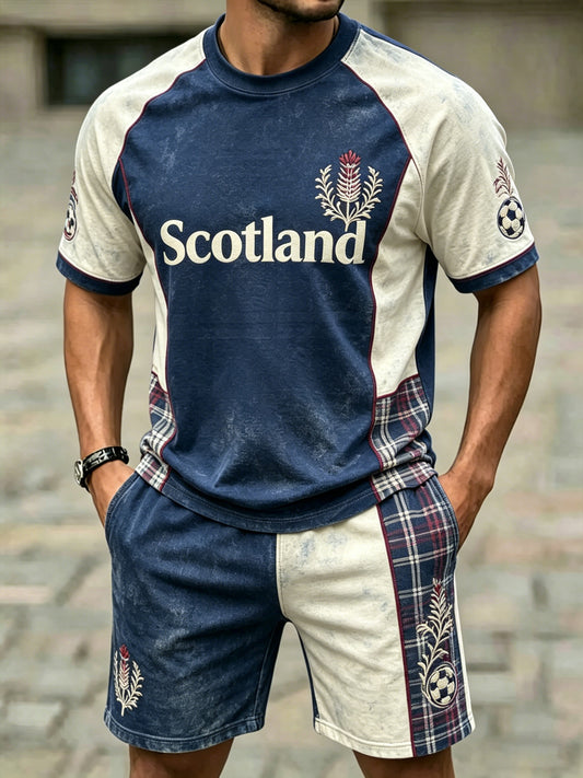 Men's Scottish Football Match Cheer Art Print Short-Sleeve Suit