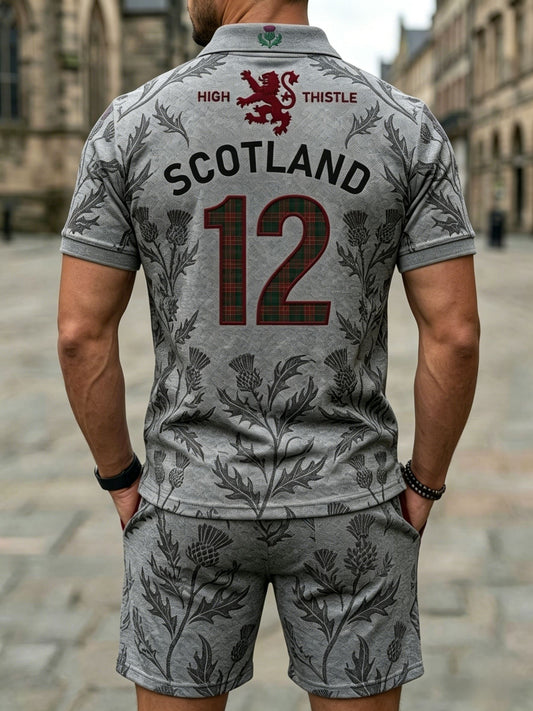 Retro UK Scotland Football Lover 2026 Print Casual Polo & Shorts Set