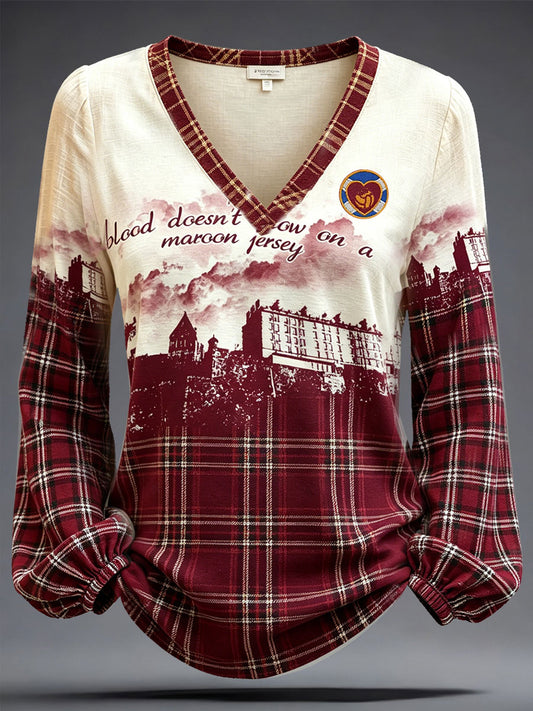 Women's Scotland Football Lover Hearts Art Printed Linen Tops