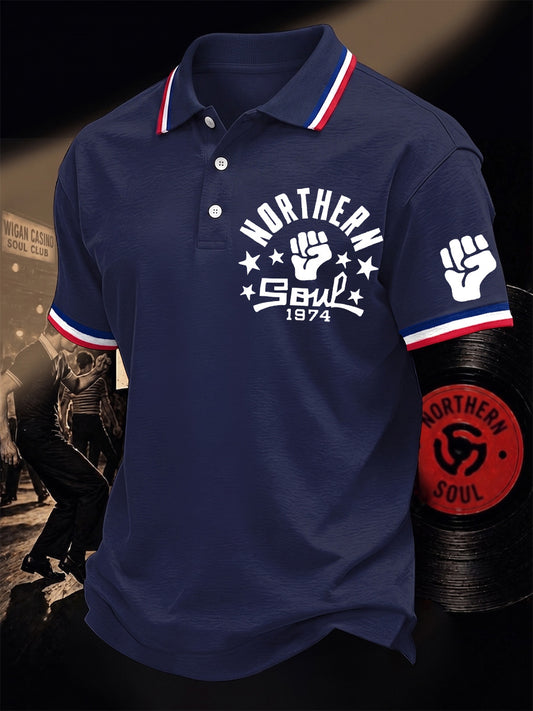 Men's Retro Northern Soul Print Casual Polo