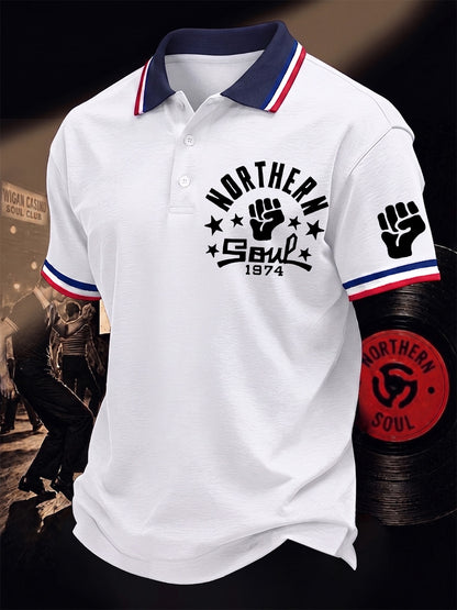 Men's Retro Northern Soul Print Casual Polo