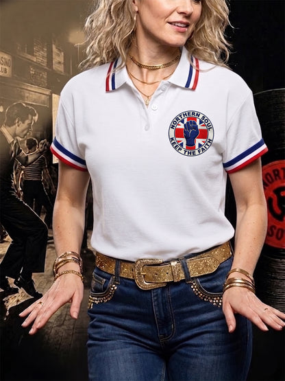 Women's Retro Northern Soul Keep The Faith Print Casual Polo