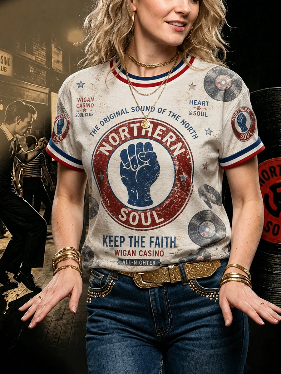 Women's Retro Northern Soul Keep The Faith Print Casual Tee