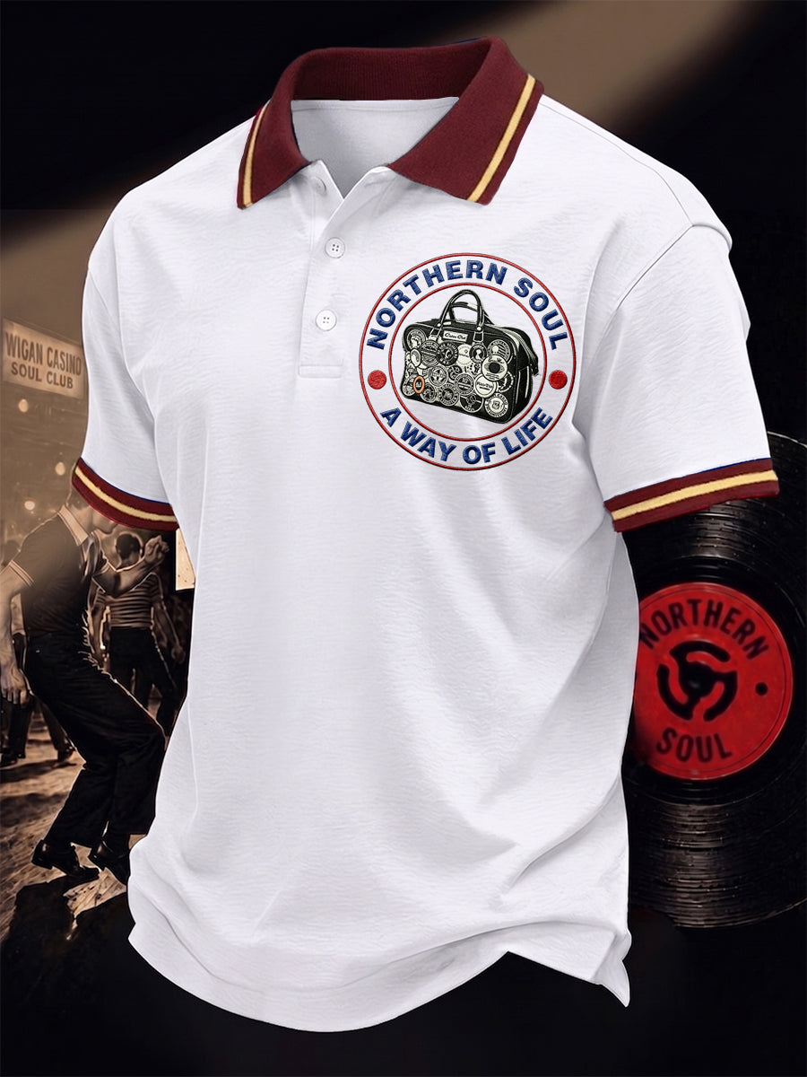 Men's Retro Northern Soul A Way Of Life Print Casual Polo