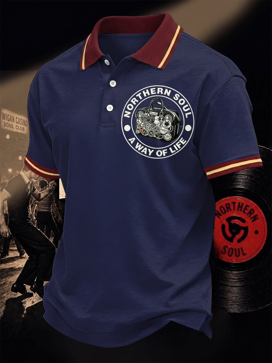 Men's Retro Northern Soul A Way Of Life Print Casual Polo