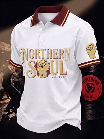 Men's Retro Northern Soul Print Casual Polo