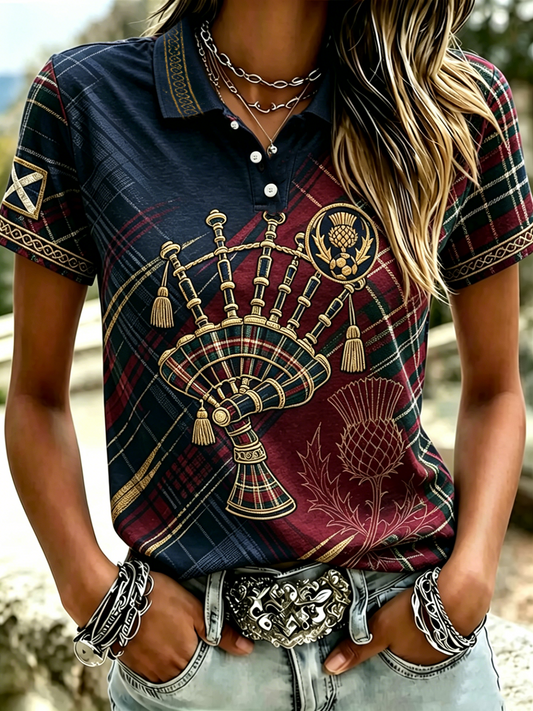 Women's UK Football Lover Scotland Printed polo T-shirt
