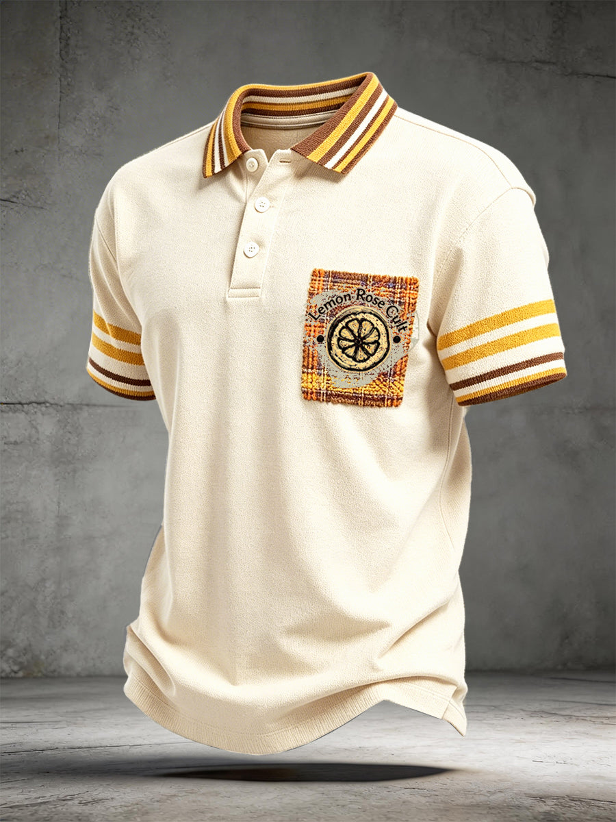 Men’s Off-White The Stone Rose Patchwork Print Casual Polo Shirt
