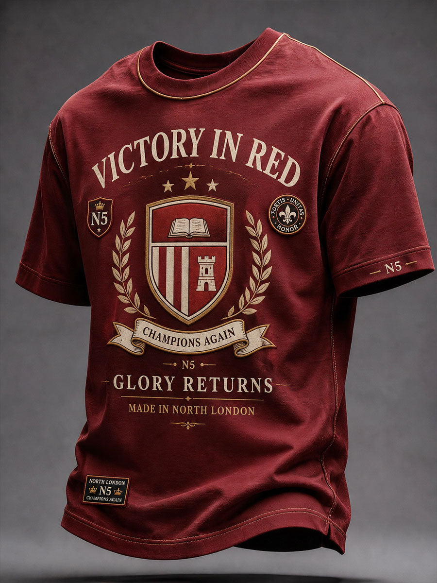 Men's North London 22 Red Reborn Champion Football Lover Printed T-shirt