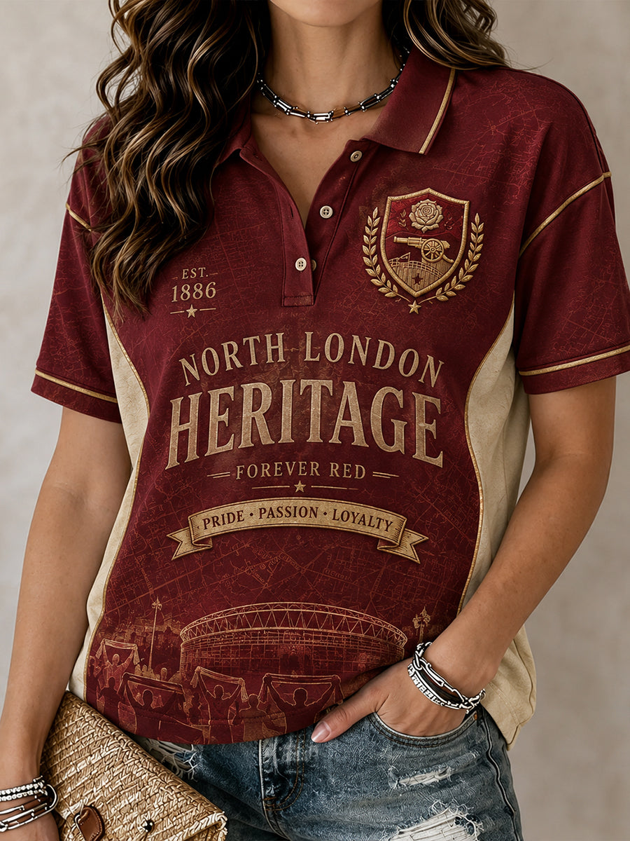 Women's Retro Football Art Print Short-Sleeve Polo Shirt