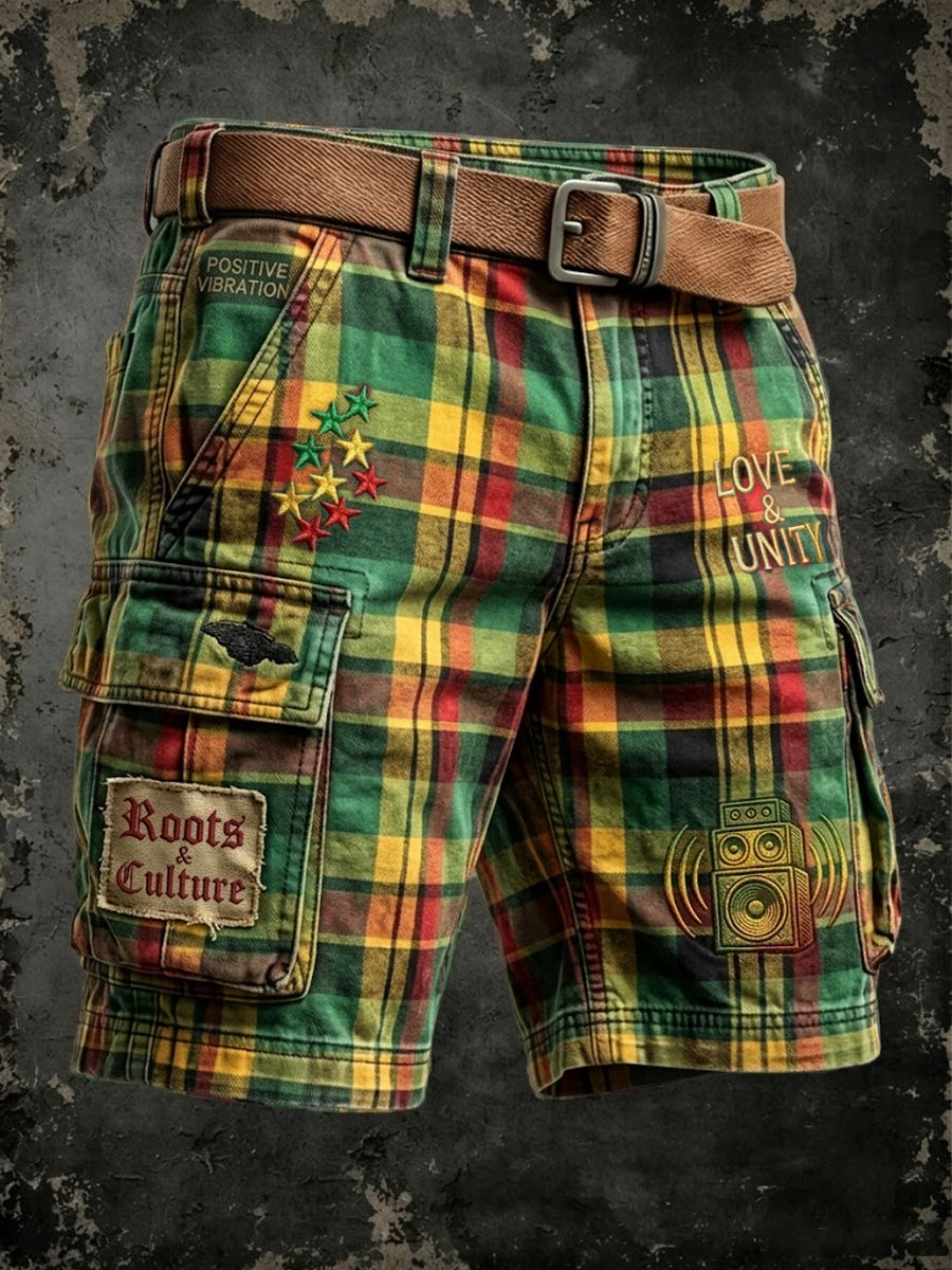 Retro Reggae Checkered Artistic Casual Work Shorts