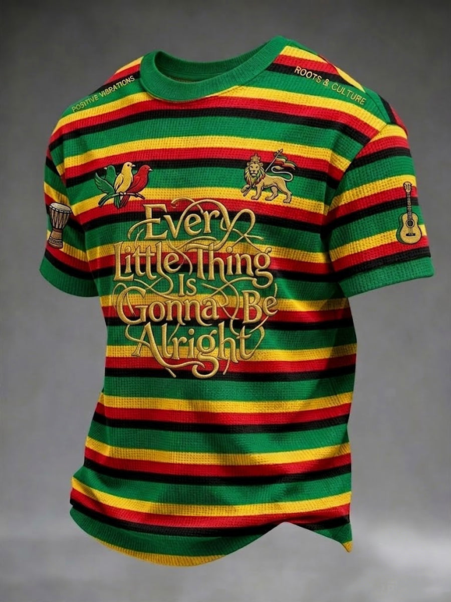 Retro Reggae Striped Artistic Casual Waffle-Weave T-Shirt