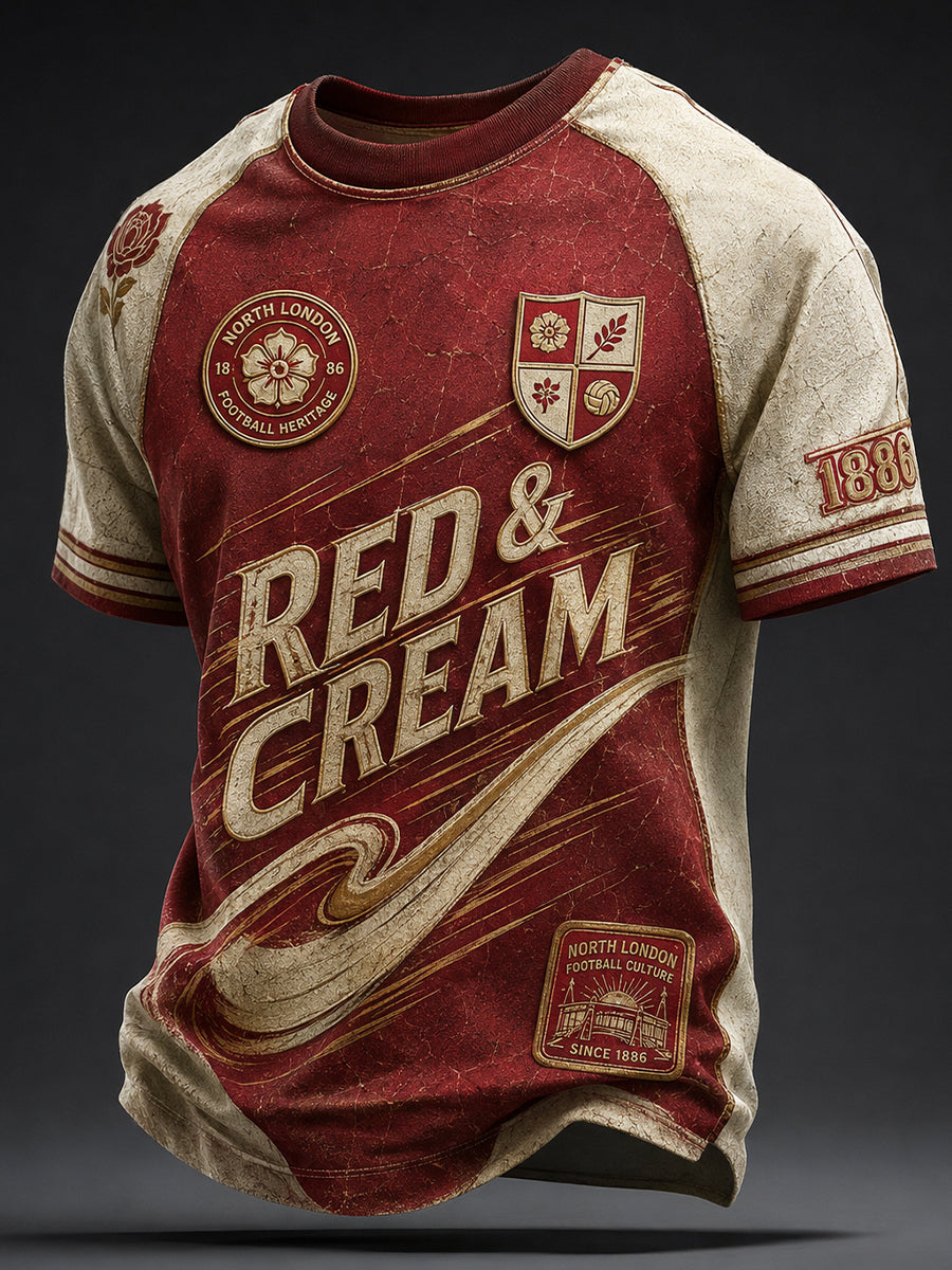 Retro North London Glory Red Football Fan Art Print Casual Jersey