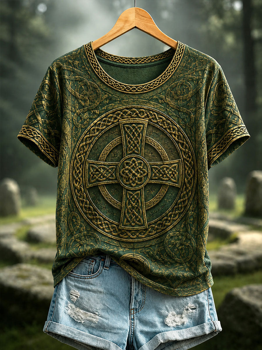 Women's Celtic Print Casual T-shirt