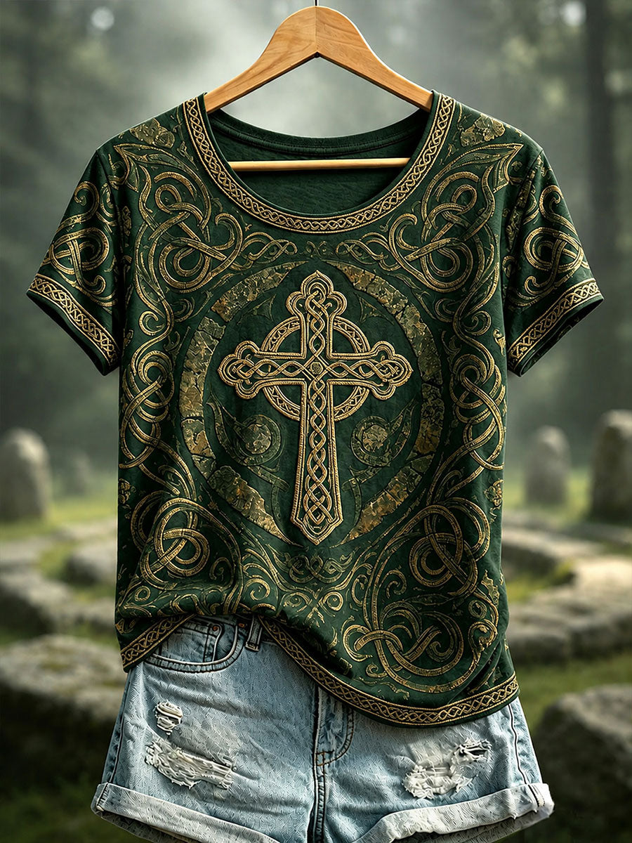 Women's Celtic Print Casual T-shirt