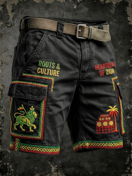 Men's Retro Reggae-Inspired Casual Work Shorts