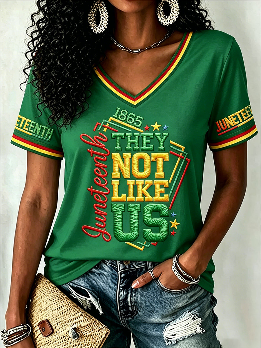 Women's Juneteenth They Not Like Us Since 1865 Print Casual V-Neck Tee
