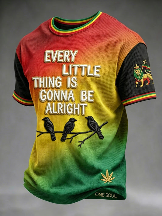 Gradient Casual Waffle-Weave T-Shirt for Retro Reggae Fans
