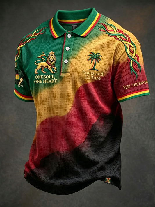 Retro Reggae Gradient Art Casual Waffle-Weave Polo
