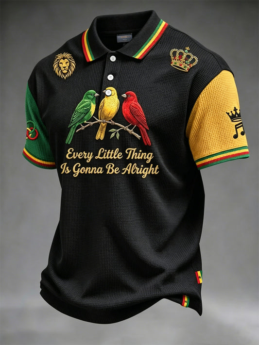 Vintage Every Little Thing Is Gonna Be Alright Casual Waffle-Weave Polo