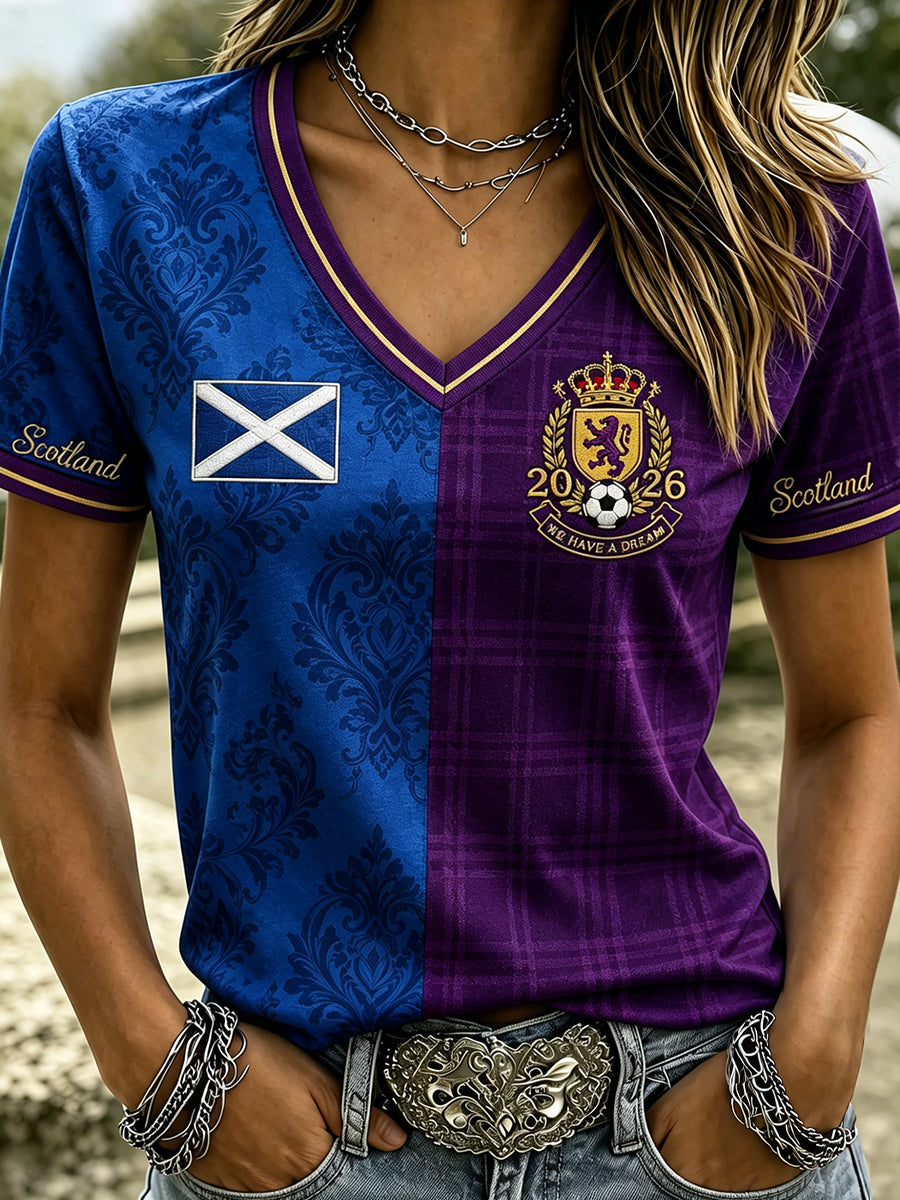 Women's Scotland Football Printed Casual V-neck T-shirt