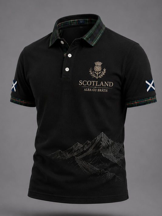 Men's Scottish Plaid Print Casual Polo