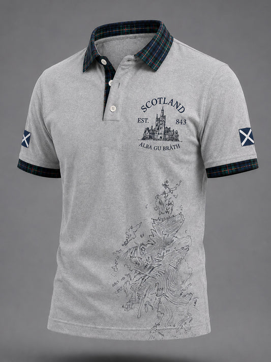 Men's Scottish Plaid Print Casual Polo