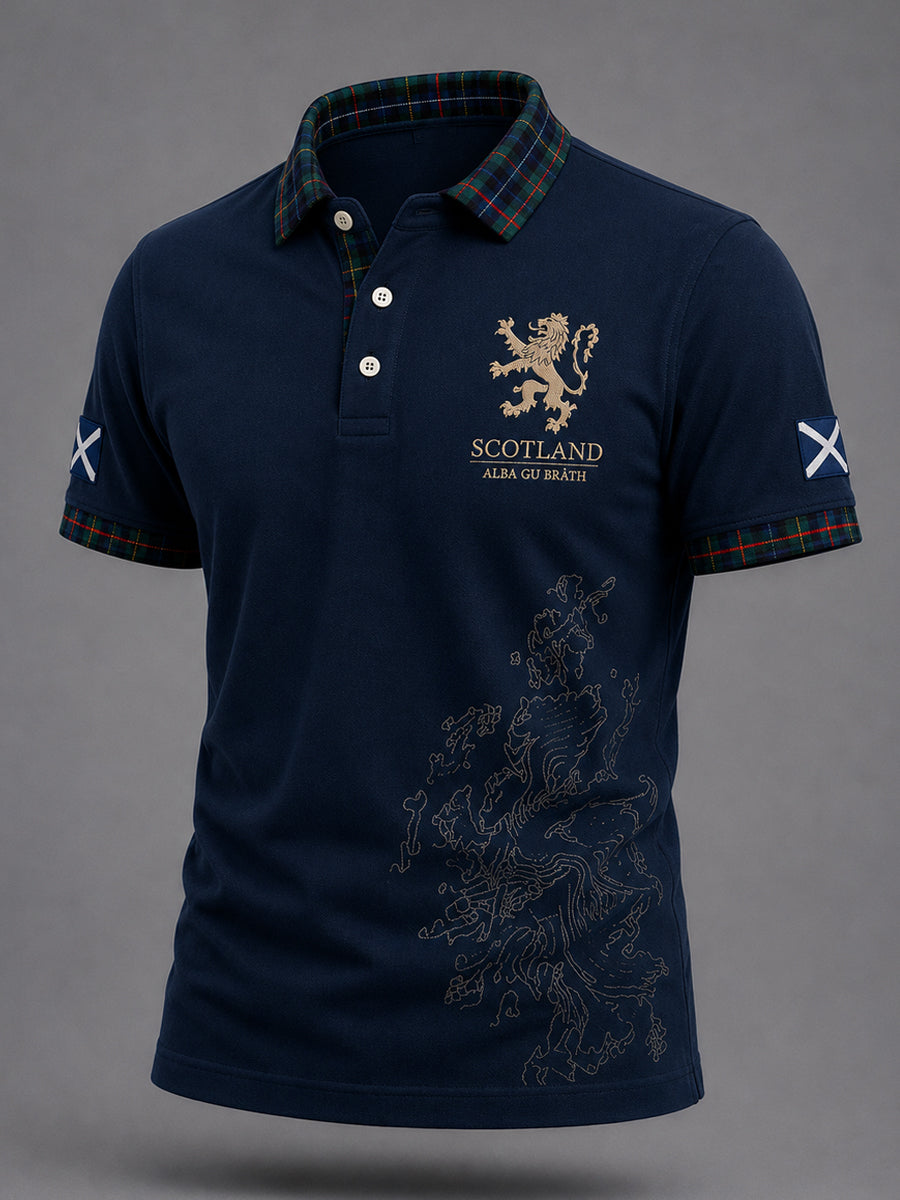 Men's Scottish Plaid Print Casual Polo