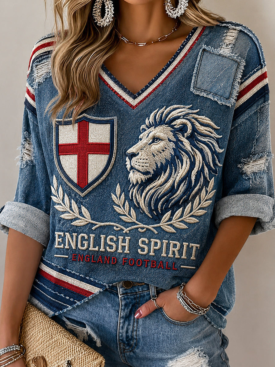 Retro England Football Fan Art Print Casual Jersey