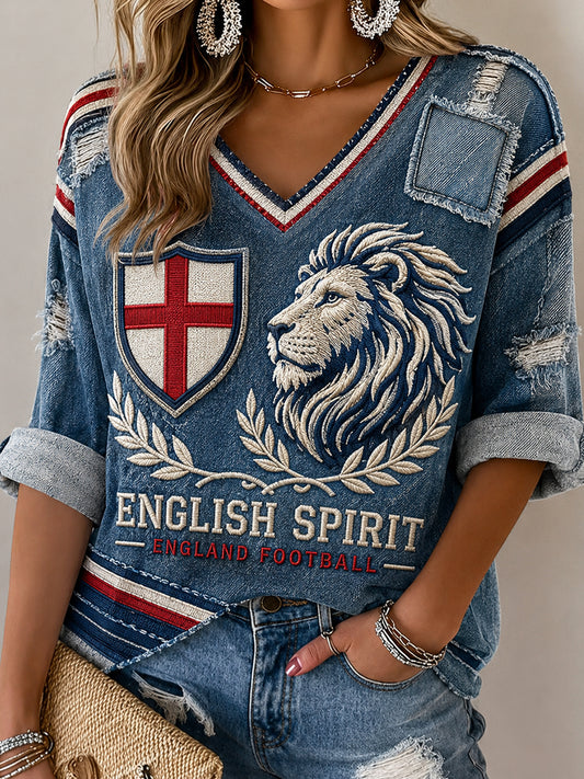 Retro England Football Fan Art Print Casual Jersey