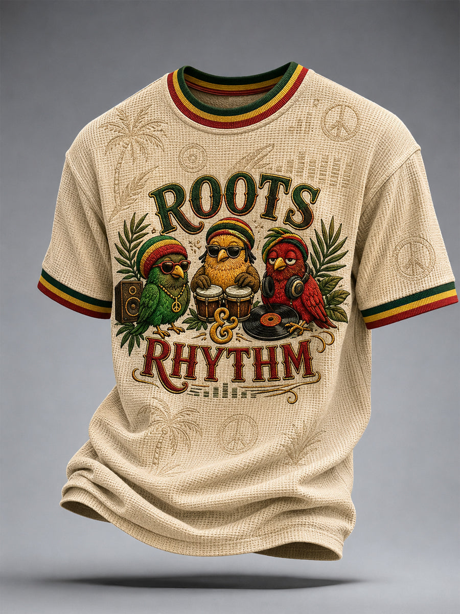 Casual Waffle-Weave T-Shirt for Fun-Loving Reggae Fans