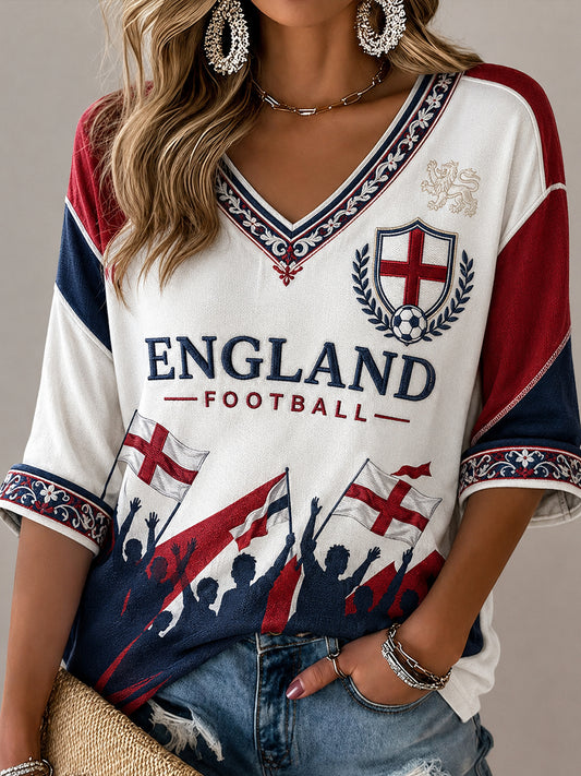 Retro England Football Fan Art Print Casual Jersey