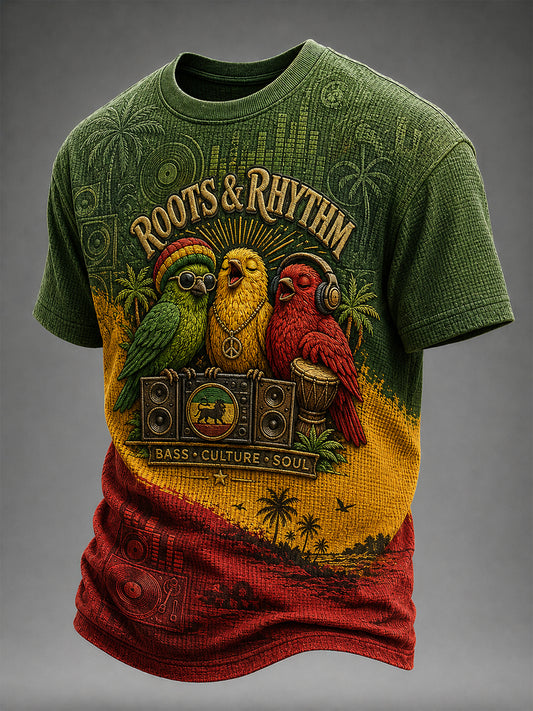 Fun Reggae Bird Casual Waffle-Weave T-Shirt