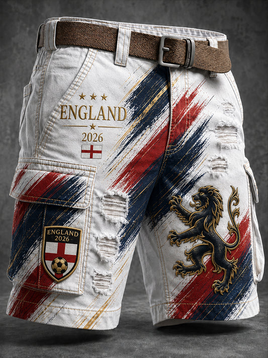 Retro England Football Fan Art Print Casual Shorts
