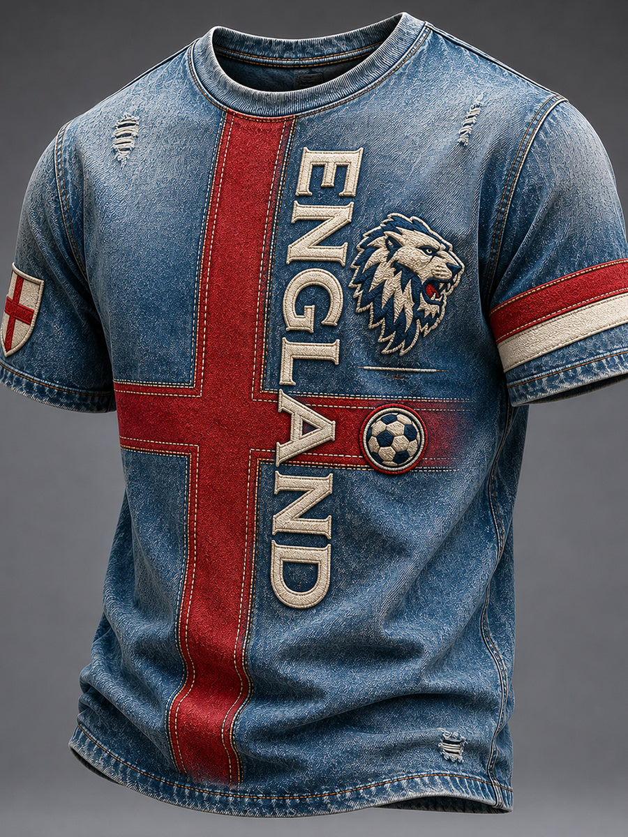 Men's Retro England Football Fan Art Print Casual Jersey