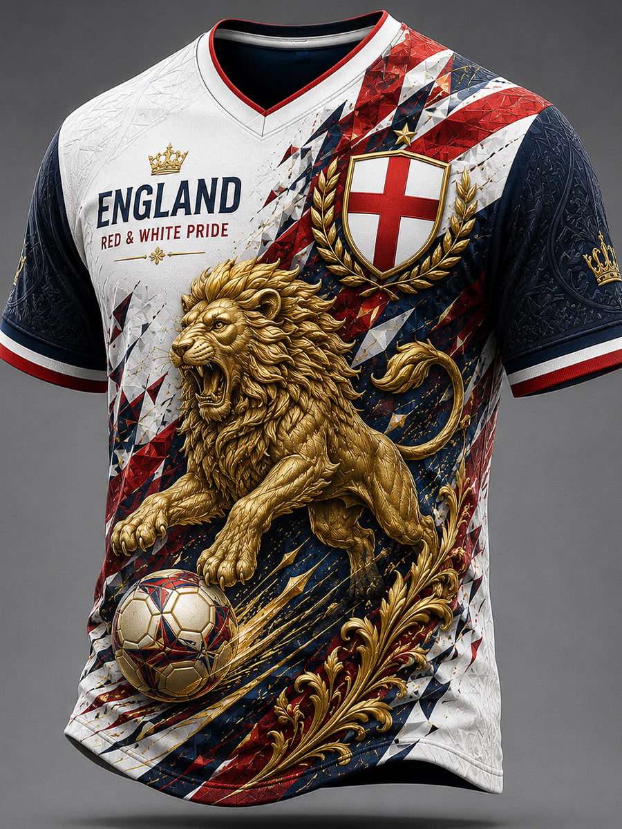 Men's Retro England Football Fan Art Print Casual Jersey