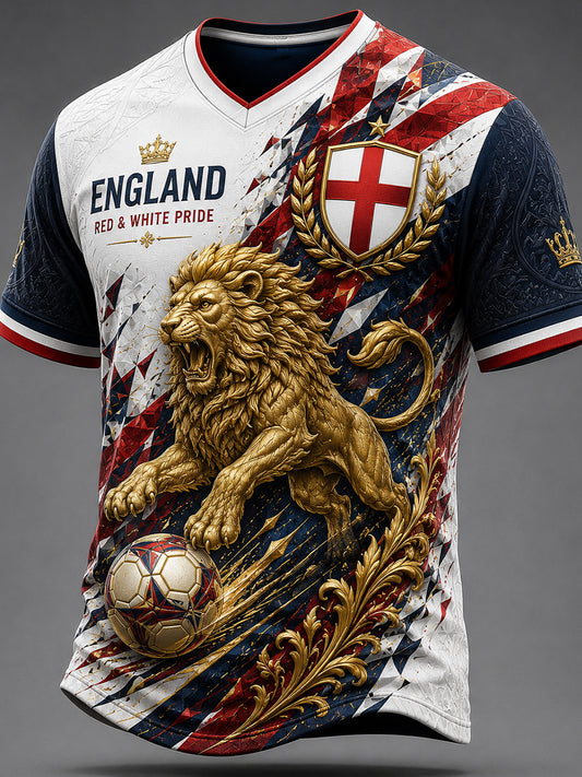 Men's Retro England Football Fan Art Print Casual Jersey