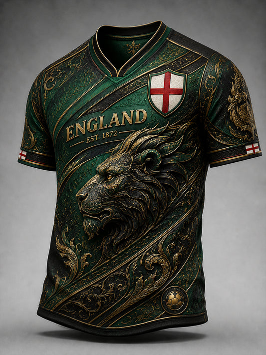 Men's Retro England Football Fan Art Print Casual Jersey