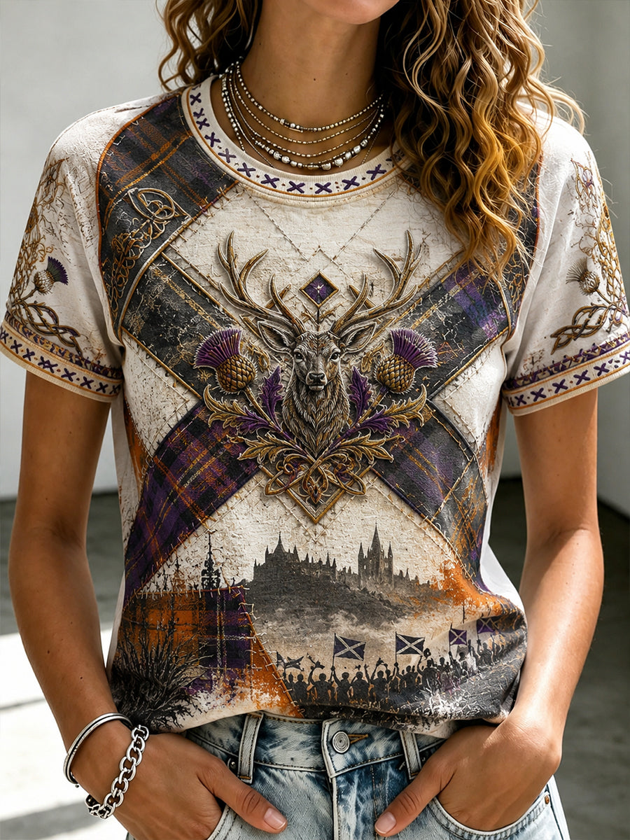 Women's Scotland Football Round Neck Short Sleeve T-shirt