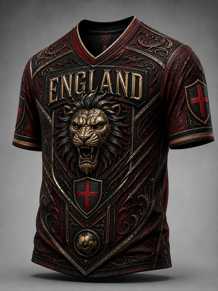 Men's Retro England Football Fan Art Print Casual Jersey